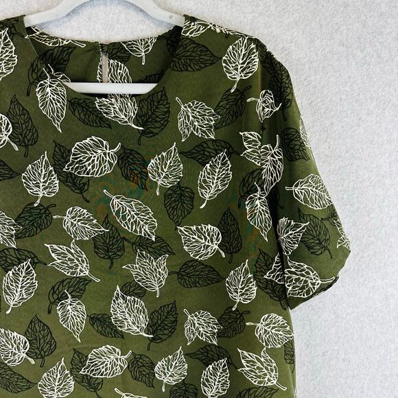 Vtg Bonworth Womans Large Petite Floral Blouse Shirt Short Sleeve Green - Picture 3 of 10